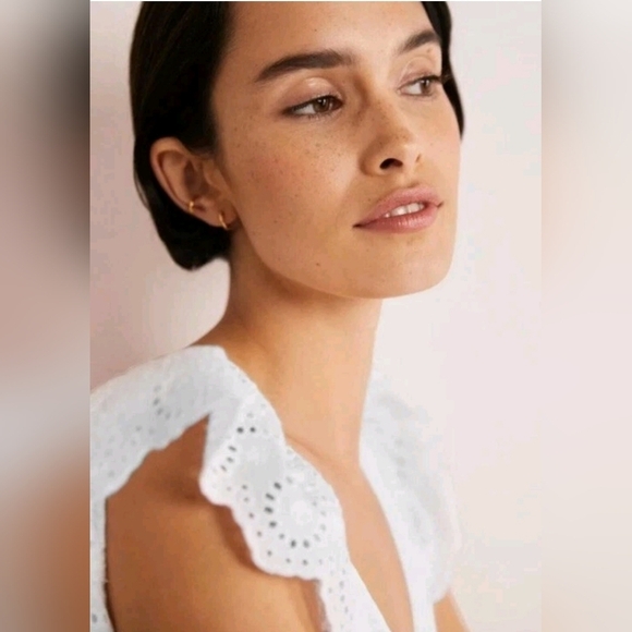 BODEN Broderie Mix Jersey Maxi Dress US 14 White Tiered Frill Sleeve V-Neck - Picture 4 of 14